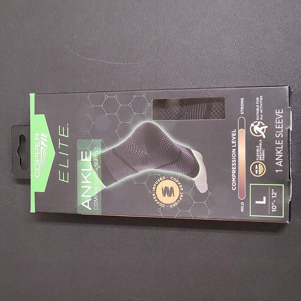 Copper Fit Elite Black Ankle Compression Sleeve - Large